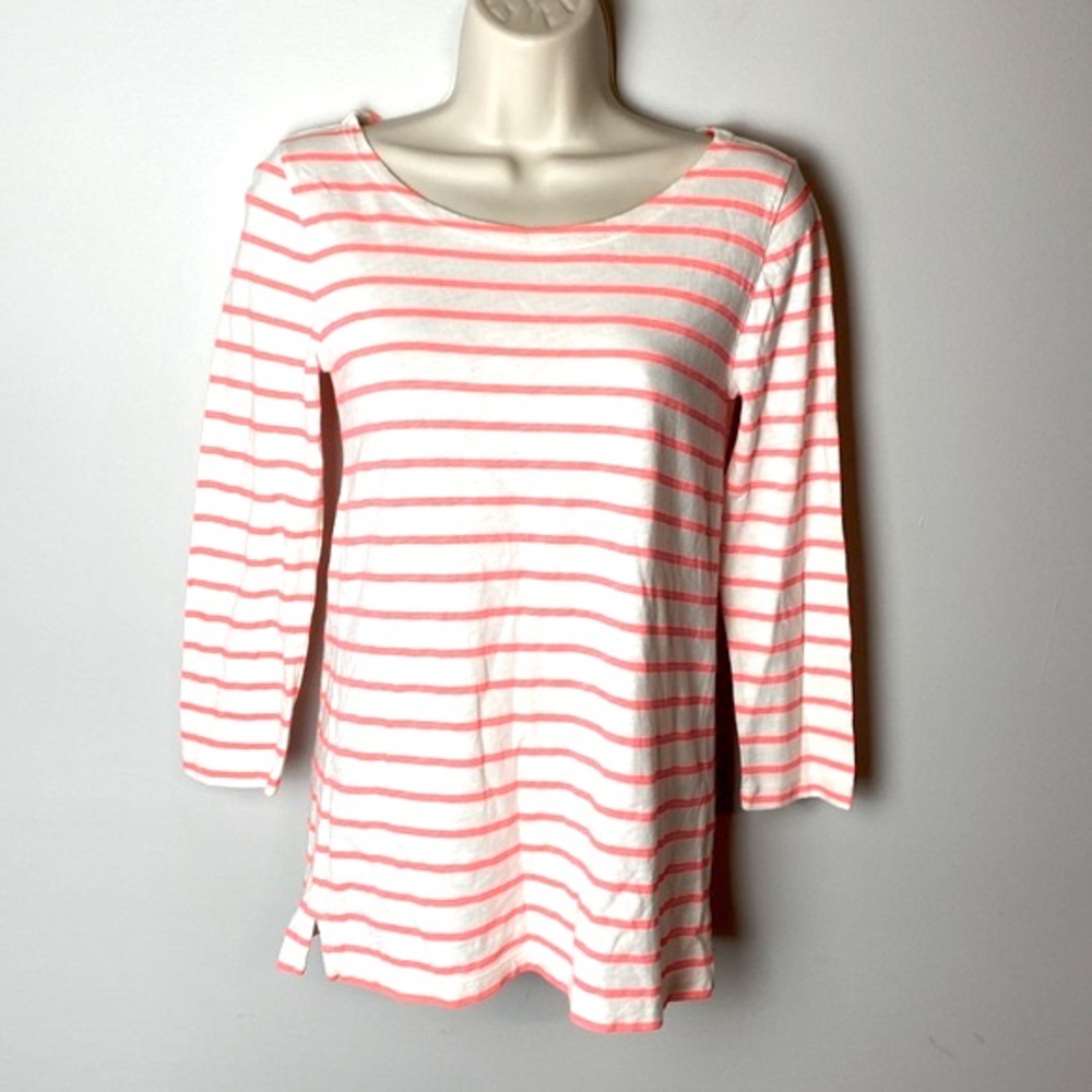 J.Crew White & Neon Orange Striped Shirt Size XXS